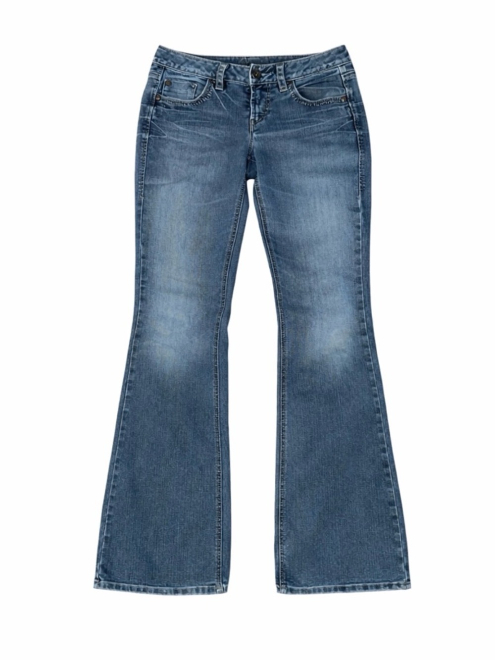 Silver Jeans Suki Bootcut Womens Medium Wash Distressed Hem Flare Denim Size 29